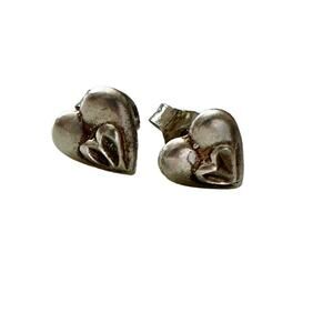 Sterling Silver Vintage Heart Stud Earrings